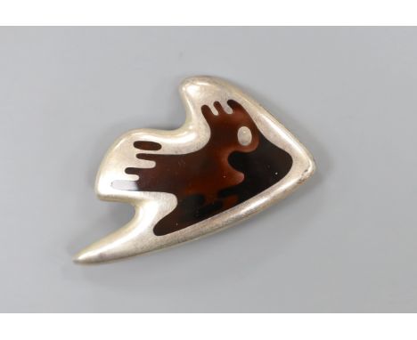 A Georg Jensen 925 sterling and enamel stylised fish brooch, no. 307, 60mm.