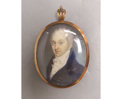 A late Georgian portrait miniature of a gentleman, with memorial hair plaque and monogram on verso. Ivory declaration: DUGWR6
