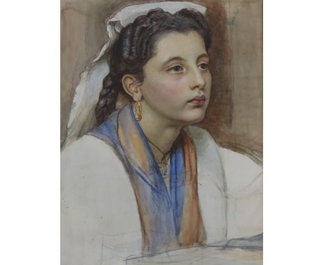 19th century English School, watercolour, Sketch of an Italian woman, 40 x 31cm