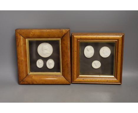 Two framed groups of classical portrait reliefs