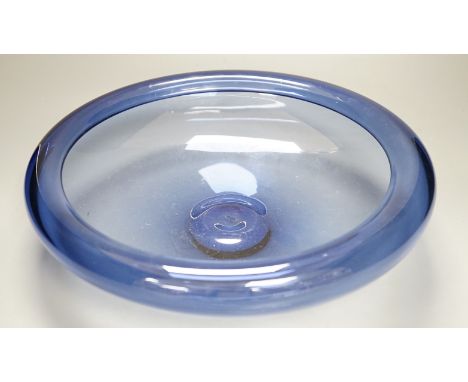 A Holmegaard blue glass bowl, signed and Numbered 17793, 34.5cm