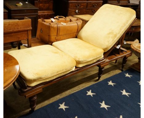 A Victorian mahogany folding campaign daybed, length 200cm