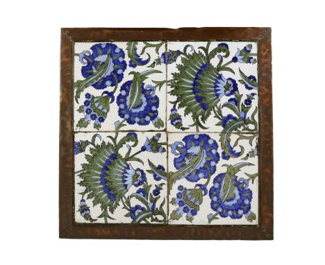 An Arts and Crafts de Morgan style 4 tile panel - 36 x 36cm