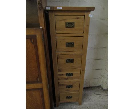 MODERN OAK SIX DRAWER PILLAR CHEST 