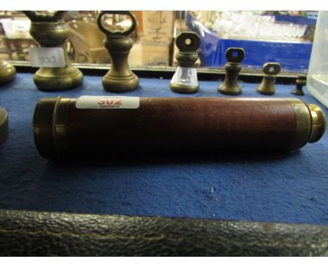 MAHOGANY AND BRASS THREE DRAW TELESCOPE 