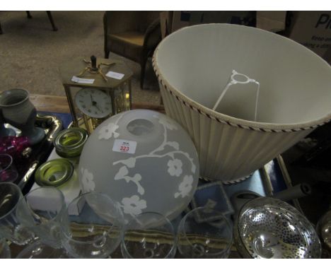 ANNIVERSARY TYPE CLOCK, A MODERN GLASS LIGHT SHADE AND WEDGWOOD JASPER WARE DISHES 