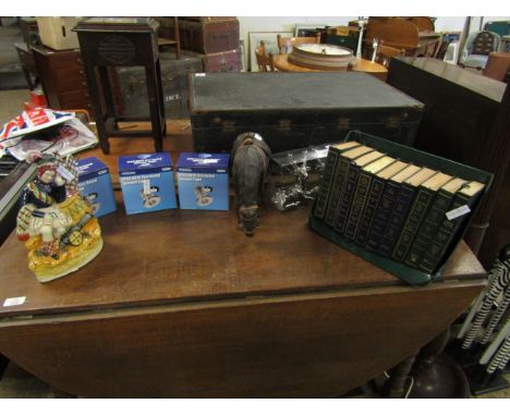THREE SHOWER LIGHT FITTINGS, TWO PAIRS OF SILVERED REINDEER CANDLE STANDS, A PART SET OF READERS DIGEST BOOKS, A REPRODUCTION