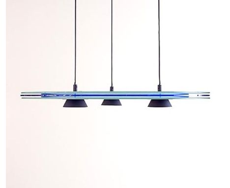 Perry King and Santiago Miranda, a blue glass 'Aurora' pendant light by Arteluce, the circular blue glass platforms with thre