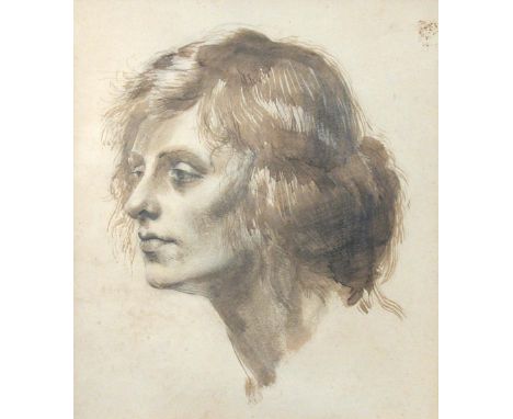 Modern British School (20th Century)  Portrait of a Lady pen and ink on buff paper 20 x 17cm (8 x 7in) Provenance: From the c