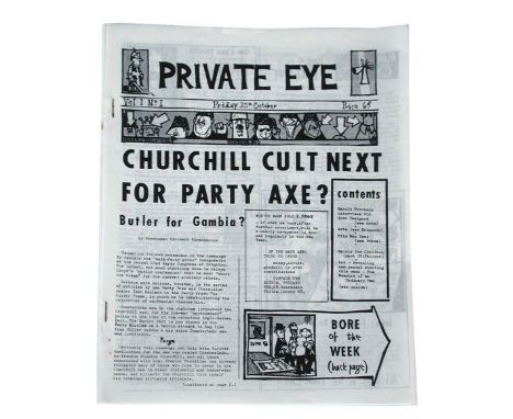 A 1st Edition Private Eye, 1961 Vol. 1, no. 1, six pages stapled and printed on white paper, October 25th, 1961, along with a