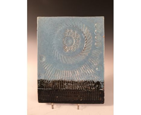 Harold Stanley 'Jim' Ede, (British, 1895-1990), a ceramic plaque, the blue glazed rectangular plaque with incised abstract de