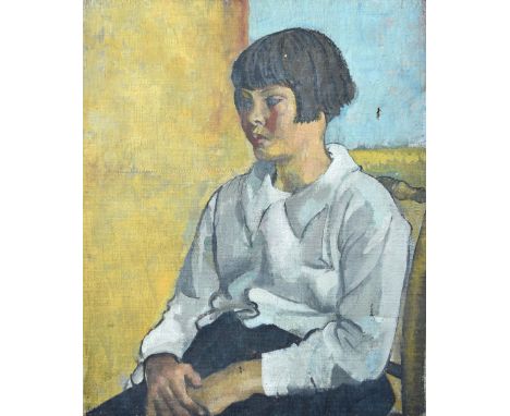 § Steven Spurrier, RA (British, 1878-1961) Portrait of a girl in a white blouse and bobbed hair, 1920s signed lower left "Spu