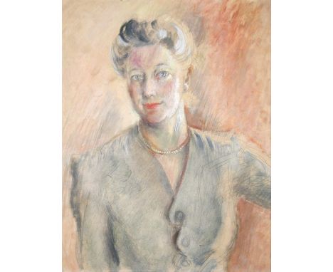 § Monica Rawlins (Welsh, 1903- 1990) Self-portrait of the artist, 1950, in pearls and a tweed jacket oil and pencil on paper 