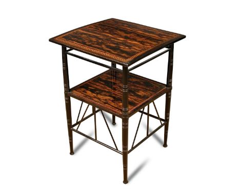 Attributed to E. W. Godwin for Collinson & Lock, a coromandel wood occasional table, the square top with parquetry banding ab