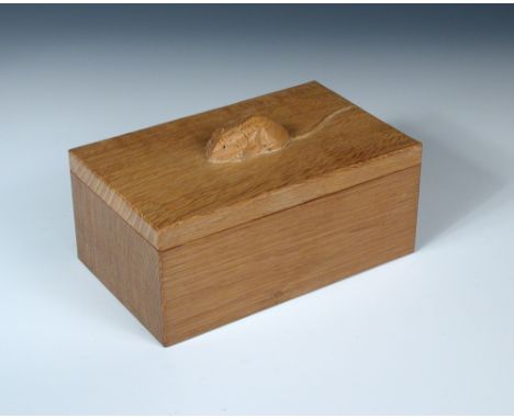 A Robert 'Mouseman' Thompson oak trinket box, of adzed rectangular form with carved mouse finial 10 x 18½ x 11cm (4 x 7 x 4in