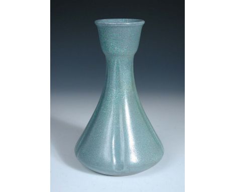 An early Ruskin vase, the fluted bottle form vase with duck egg blue to purple glaze, impressed Howson-Taylor monogram 21½cm 