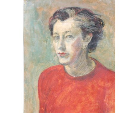 § Monica Rawlins (Welsh, 1903-1990) Self-portrait of the artist pencil and bodycolour in a distressed frame 30 x 24cm (12 x 9