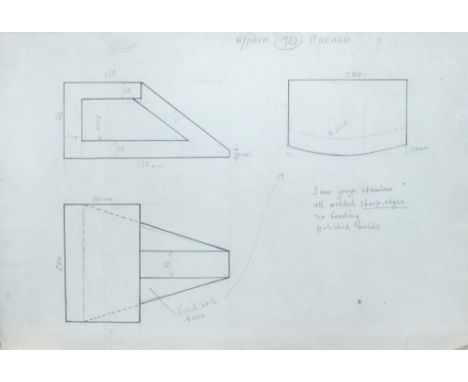 § Paul Neagu (Romanian, 1938–2004) Hand-drawn diagrams for the artist's 1989 sculpture 'Hyphen', with another sketch for "Fis