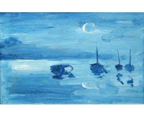 § James Lawrence Isherwood (British, 1917-1988) Moonlit seascape oil on board 18½ x 28½cm (7 x 11in) Provenance: Purchased by