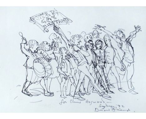 Donald Friend (Australian, 1915-1989) "Onward to Victory, Gay Militants !" signed lower right "for Chris Hogwood, Sydney '82,