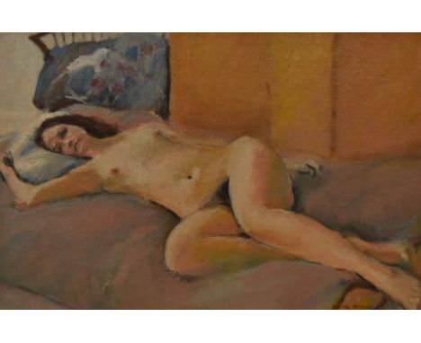 Barrie Briscoe (1936-2010, British), oil on board, A life study of a reclining female nude, signed and dated '78 to the lower