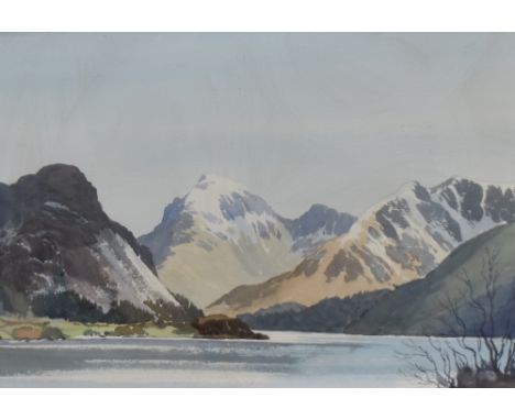 *Local Interest - Edwin Grieg Hall (1929-2017, British), watercolour, Ennerdale Water, signed to the lower left, framed, moun