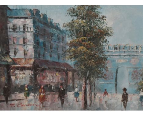 T.Carson (20th Century, British), oil on canvas, A French street scene in the Impressionist style, signed to the lower left, 