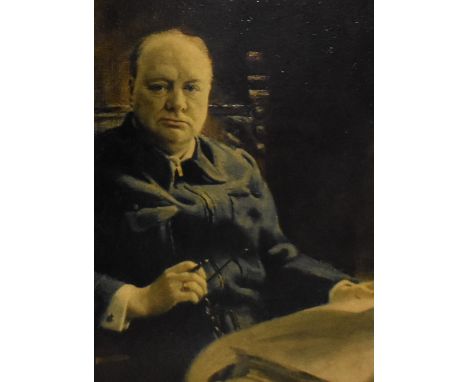 After Frank Owen Salisbury (1874-1962, British), coloured print, 'Sir Winston Leonard Spencer-Churchill', framed, measuring 3