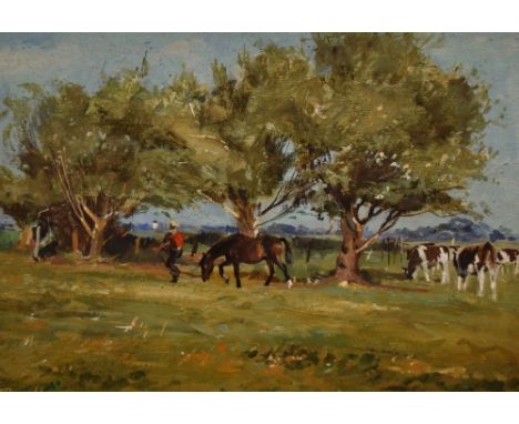 Peter Ward (20th Century), oil on canvas, A pastoral landscape with grazing horse to the centre, signed and dated '76 to the 