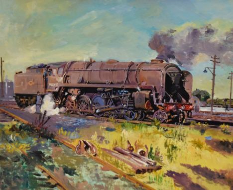 J.F.Tither (20th Century, British), oil on board, The British Railways Class 9F steam locomotive and tender, signed and dated