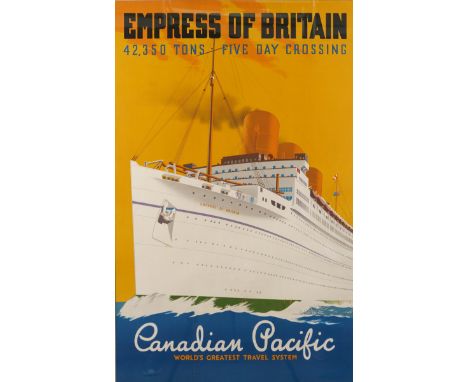 EMPRESS OF BRITAIN, CANADIAN PACIFIC TRAVEL POSTERdetailed 'S. C. Allen &amp; Company Ltd, London &amp; Belfast, 1005/P./38. 