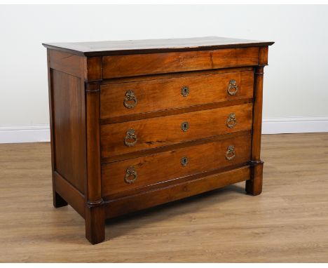 A LATE 19TH CENTURY FRENCH EMPIRE REVIVAL FOUR DRAWER COMMODEWith split turned columns, 120cm wide; 56cm deep; 94cm high