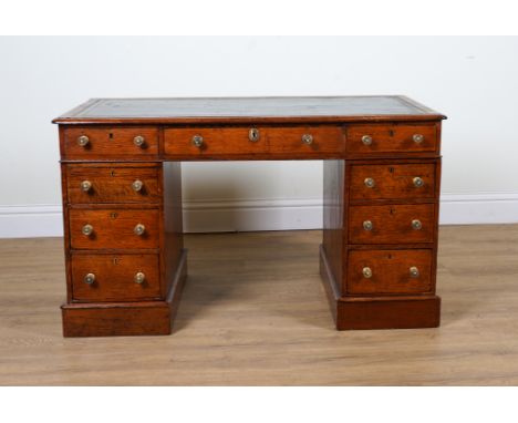 A VICTORIAN OAK PEDESTAL DESK118cm wide; 59cm deep; 69cm highCondition report:&nbsp;Various repairs and later varnished, incl