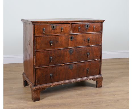 A GEORGE I WALNUT FIVE DRAWER CHESTOn bracket feet, 96cm wide; 52cm deep; 90cm high