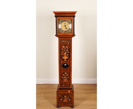 A WALNUT AND MARQUETRY QUARTER STRKING LONGCASE CLOCKModern, In the Late 17th Century StyleBy Comitti, London, the gilt dial 