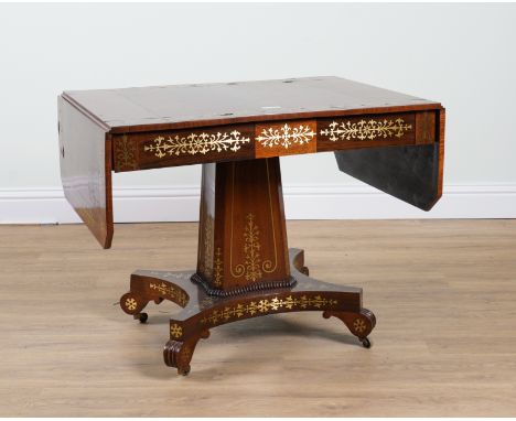 A REGENCY BRASS INLAID ROSEWOOD TWO DRAWER SOFA TABLE92cm wide; 150cm wide open; 64cm deep; 72cm high