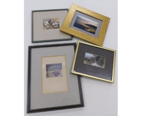 G. J. (20thC). Turreted landscape, watercolour, initialled, 8cm x 10cm, labelled verso, various other pictures, limited editi