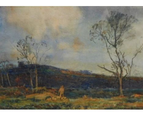 W. R. E. Goodrich (1887-1956). Figure before trees with clouds gathering, watercolour, signed, 18cm x 26cm. 