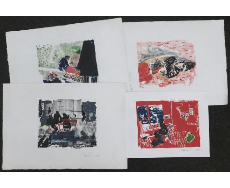 Catherine Tirr (20thC). Interior scene, abstract, figure on a chair, screen print, signed and dated artist proof (19)79, 20cm