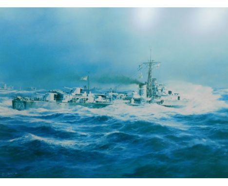 Robert Taylor (b.1951). HMS Cavalier, artist signed limited edition print number 401/2000, with Lord Mountbatten signature, 4