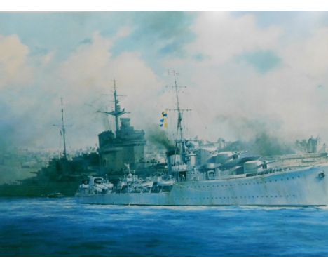 Robert Taylor (b.1951). HMS Kelly, artist signed limited edition print number 401/2000, with Lord Mountbatten signature, 46cm