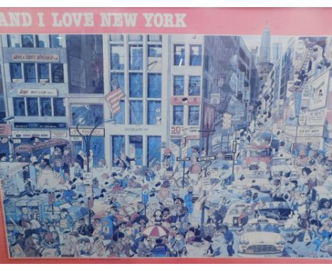 After Kichka. And I Love New York, print, 59cm x 89cm.  Fast Frame label verso. 