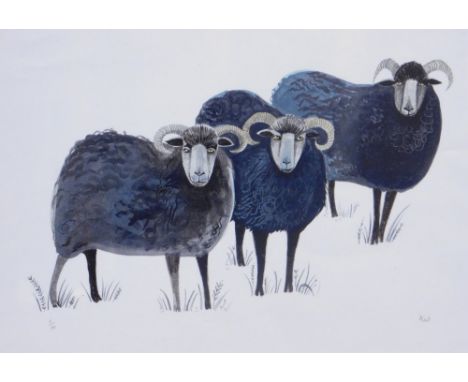 K. W. (20thC). Sheep, artist signed limited edition print, 1/10, 20cm x 29cm.