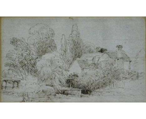 Peter de Wint (1784-1849). A Mill by a Bridge in a Woodland landscape, pen and brown ink, 11cm x 19cm. Spink London K-36629 l