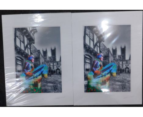 20thC School. Knights on Castle Square, print, indistinctly signed, 46cm x 30cm, and another. (2)