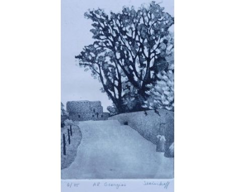 Steinhoff (20thC). A. R. Georgias, artist signed limited edition print, 6/85, 20cm x 13cm. and a still life(AF)