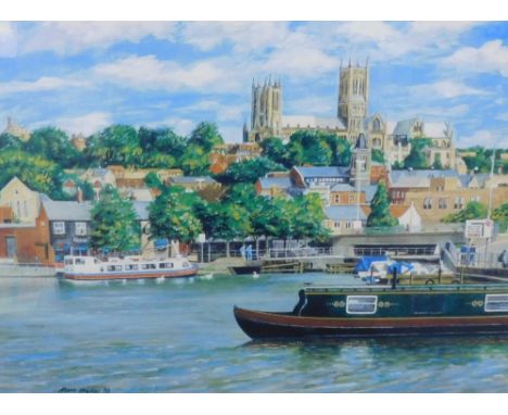 Alan Hydes (20thC). Lincoln from Brayford Pool, artist signed limited edition print number 100/999, 41cm x 56cm. 
