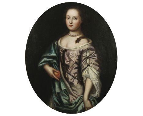 Follower of Willem Wissing (Amsterdam 1656-1687 Burghley)Portrait of a young woman, three-quarter length, wearing a mauve sat