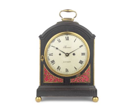 An early 19th century ebonised and gilt-metal mounted single pad top bracket clockthe dial signed Barwise, Londonthe arched c