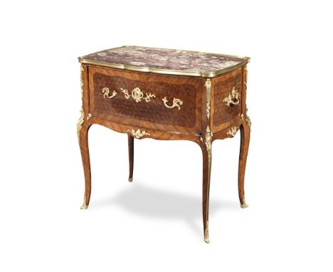 A French late 19th/early 20th century gilt bronze mounted kingwood and bois satine parquetry table de chevetin the Louis XV s